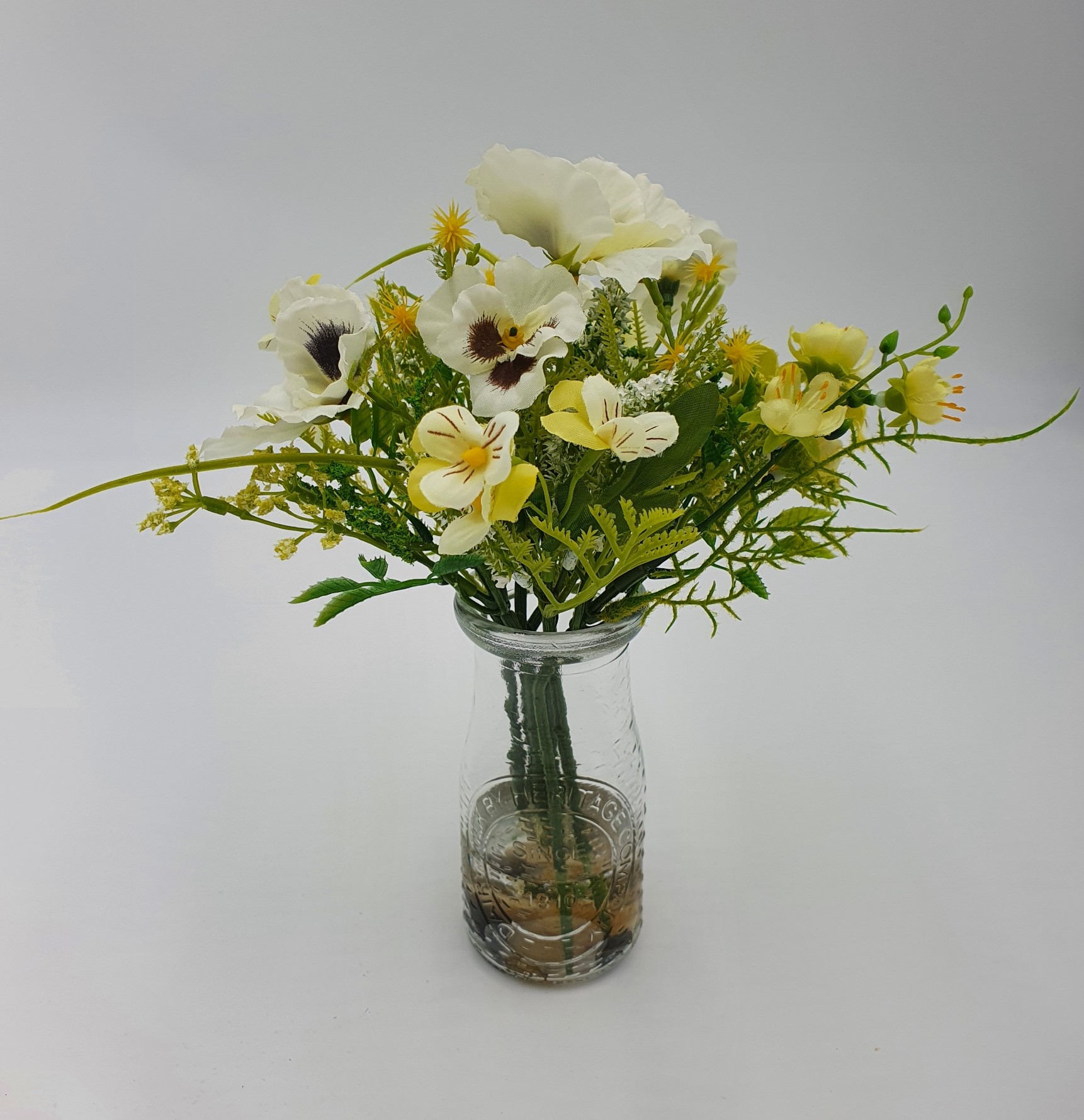 Pansy & Blossom In Milk Bottle